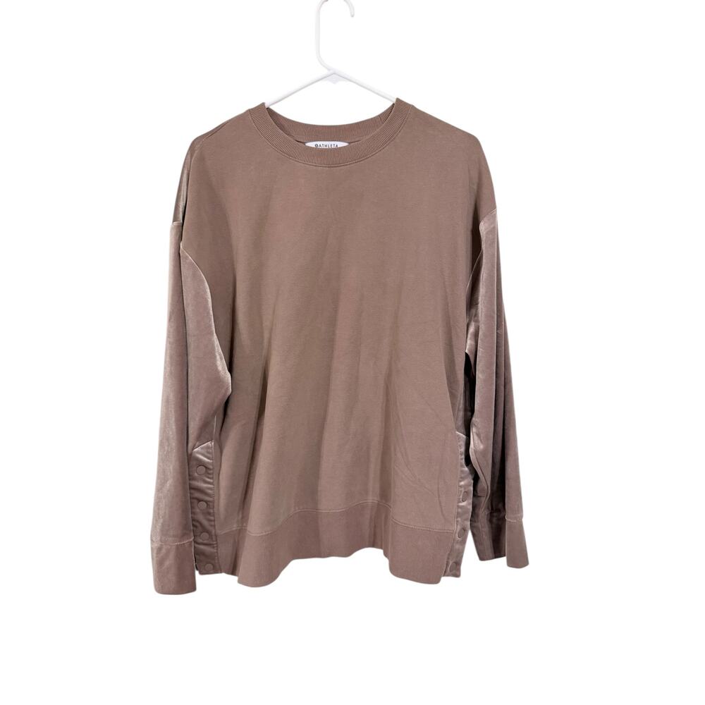 Athleta Retroplush Velvet Crewneck Sweatshirt Rustic Beige Size Large
